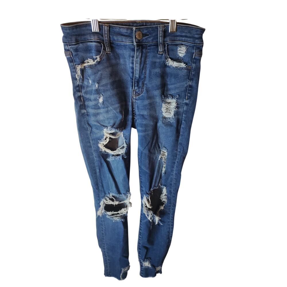 American Eagle Distressed Hi-Rise Jegging Crop, Size 4